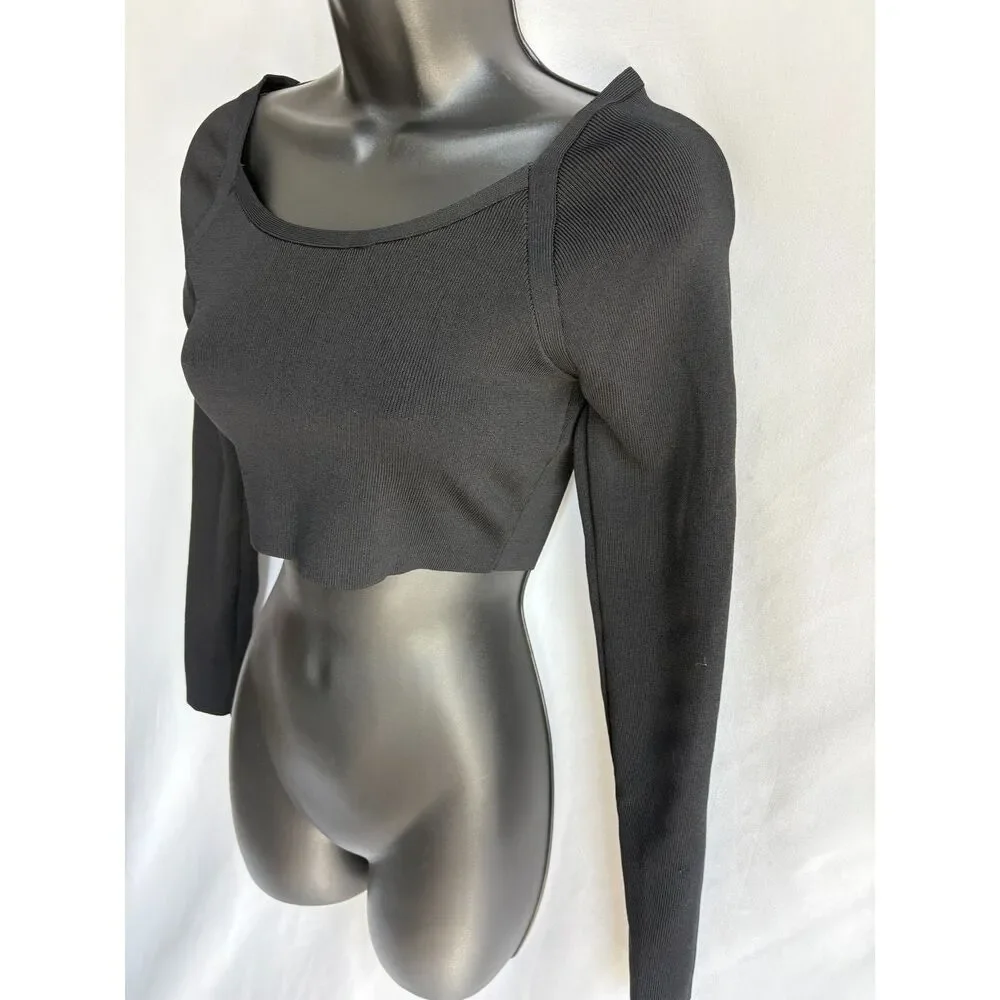 Zara Juniors Long Sleeve Cropped Ribbed Sweater Black Size S Jacquard Basics